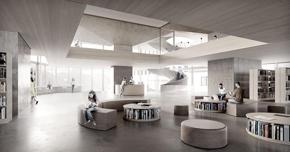 Visualisierung der Innenperspektive der neuen Kantons- und Stadtbibliothek